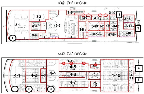 【서울=뉴시스】세월호 3층 B데크와 4층 A데크 (제공=해양수산부)