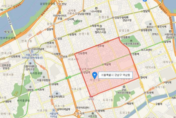 서울시 강남구 역삼동의 위치./ 네이버 지도 캡처