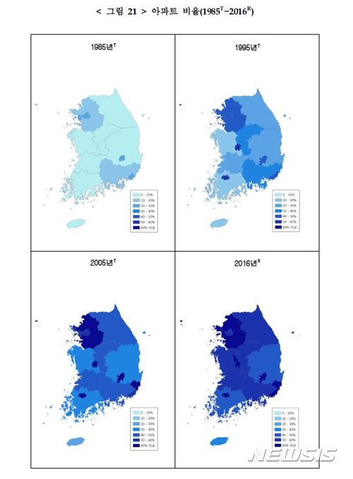 【세종=뉴시스】30일 통계청이 발표한 '2016년 인구주택총조사 전수집계 결과'에 따르면 지난해 아파트는 전년보다 2.3%(22만4000가구) 늘어난 1003만호에 달했다. (사진=통계청 제공).