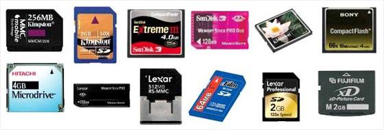 다양한 메모리 카드들.