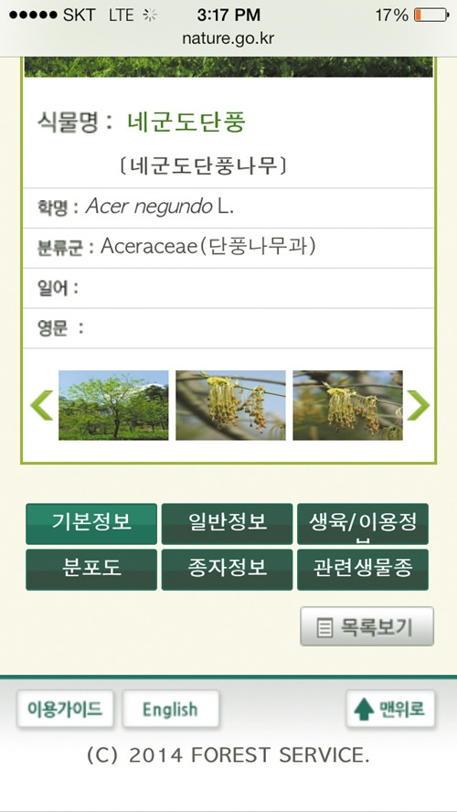 사진으로 찍어 꽃 이름 확인하는 Leafsnap + 국가생물종지식정보시스템