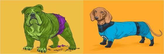 영화 '어벤져스' 등장인물인 헐크, 캡틴 아메리카를 다양한 견종으로 표현한 일러스트레이터 조시 린치의 작품들.(사진 조시 린치 홈페이지 캡처)© News1