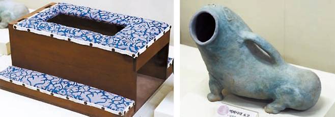 조선시대 왕이 쓰던 매화틀(왼쪽)과 백제시대 요강.