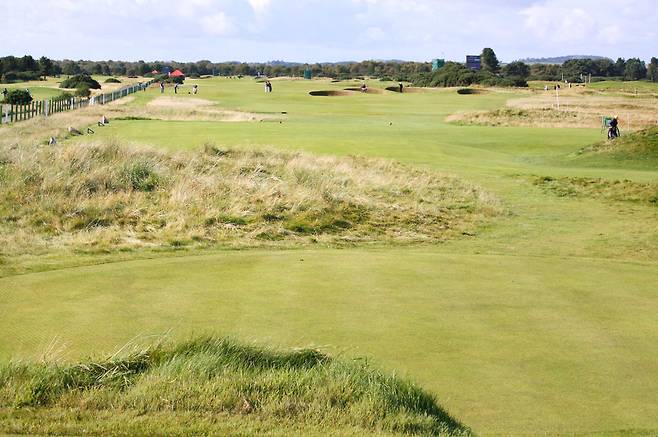 메마른 해안의 건초와 거센 바람.