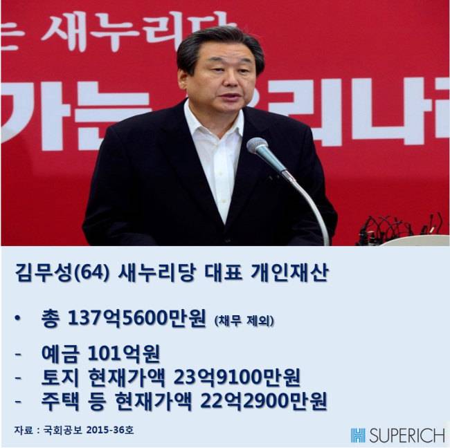 김무성 새누리당 대표 개인재산액 등