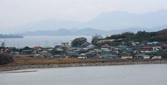조선시대 섬으로 유배된 코끼리가 살았다는 목섬에서 바라본 장도의 대촌마을. 마을의 이쪽도, 저쪽도 썰물이면 거대한 갯벌을 드러내는 여자만의 바다다. 장도의 갯벌은 람사르 습지로 등록된 곳이기도 하다.
