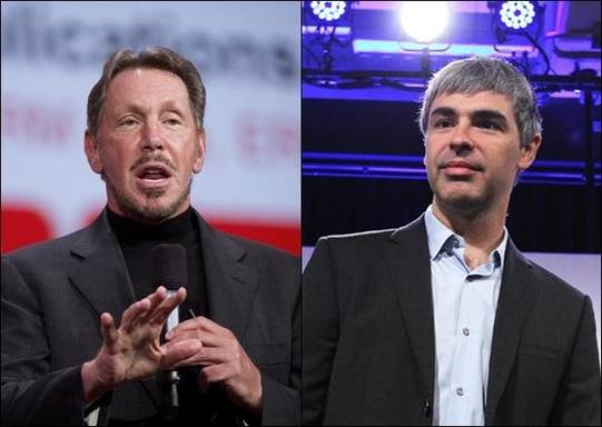 래리 앨리슨 (Larry Ellison) 오라클 회장(왼쪽), 래리 페이지 (Larry Page) 구글 창업자 겸 알파벳 CEO(오른쪽) /조선DB