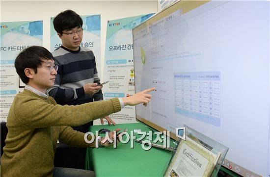 ETRI 연구진이 FIDO 기반 인증기술 및 인증자치로 은행 계좌이체 서비스를 시연하는 모습.