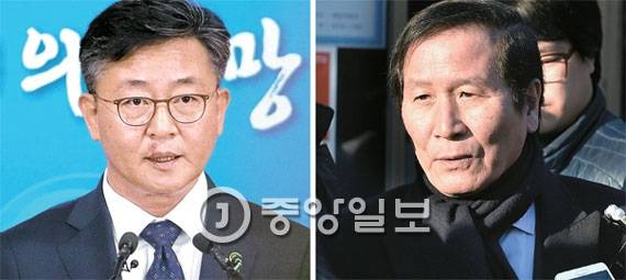 홍용표 통일부 장관이 10일 정부서울청사 브리핑룸에서 ‘개성공단 전면 중단에 따른 정부 성명’을 발표하고 있다(왼쪽). 이날 개성공단 입주기업 대표들은 서울 삼청동 남북회담본부에서 홍 장관과 면담을 했다. 정기섭 개성공단기업협회장이 면담을 마친 뒤 취재진의 질문에 답하고 있다. [사진 김경빈·김현동 기자]