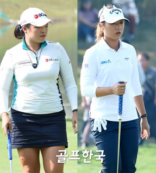 장하나(사진왼쪽), 리디아 고(사진오른쪽), 김세영, 이보미 등의 인기가 높은 까닭은 그들이 평정심의 노예가 아니기 때문임을 깨달을 필요가 있다.  사진은 2015년10월15일 LPGA KEB하나은행 챔피언십의 모습이다. ⓒ골프한국