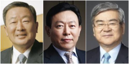 왼쪽부터 구본무 LG그룹 회장, 신동빈 롯데그룹 회장, 조양호 한진그룹 회장/조선일보DB