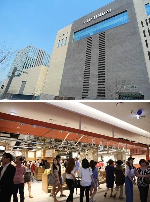 2015년 8월 문을 연 현대백화점 판교점(위)과 그 안에 입주한 이태리 프리미엄 식재료 전문 매장 ‘이탈리’의 모습. / 정용창 기자, 현대백화점 제공