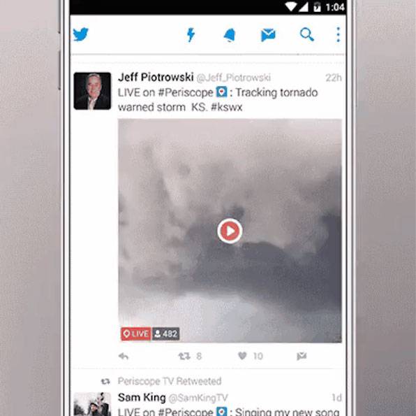△사진설명 : 트위터 타임라인 내 페리스코프 생방송 자동재생 화면 캡쳐