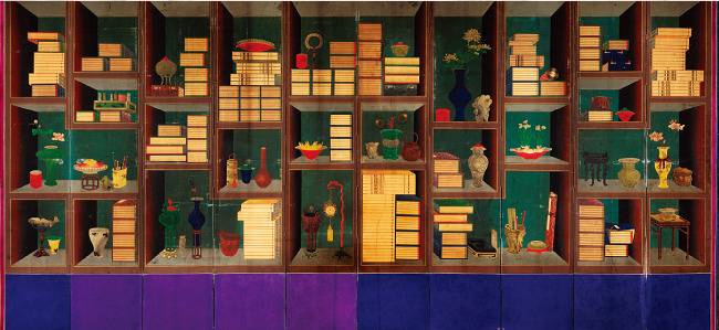 19세기 화원 이형록이 그린 ‘책가도’, 종이에 채색, 10폭 병풍, 153×352cm, 국립중앙박물관 소장. [사진 제공·예술의전당]