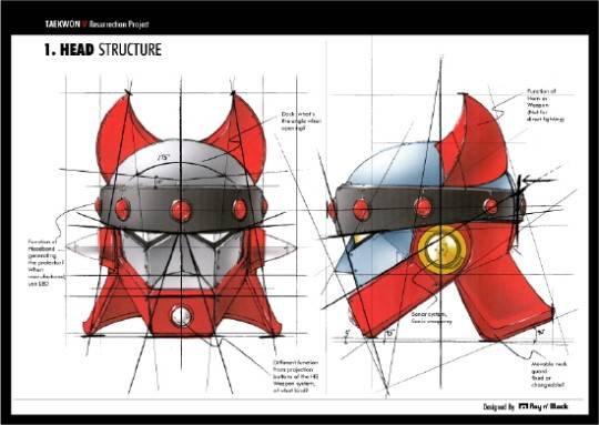 태권브이의 머리 부분 설계 그림. 태권브이를 만든 김청기 감독은 머리 부분을 광화문 광장의 이순신 동상에서 모티브를 얻었다고 밝혔다. /사진=스타뉴스