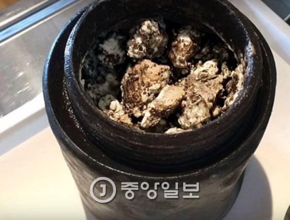 1676년 침몰한 스웨덴 전함 크로난호에서 발견된 질그릇과 치즈. [사진 유튜브 캡쳐]