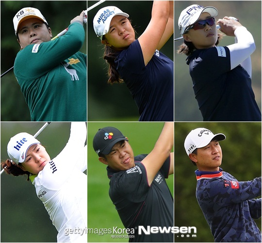 한국 골프 대표 팀, 왼쪽 위부터 시계 방향으로 박인비, 김세영, 양희영, 왕정훈, 안병훈, 전인지