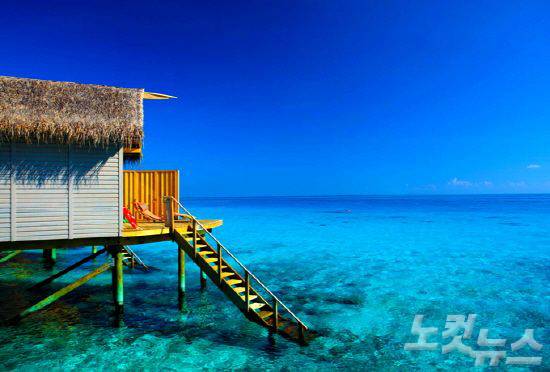 객실에서 바로 몰디브의 바다로 입수가 가능한 워터빌라 (사진=허니문리조트 제공)