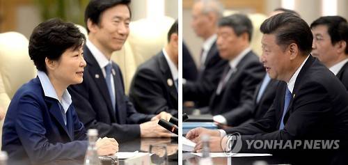 한·중 정상회담 (항저우=연합뉴스) 백승렬 기자 = 박근혜 대통령과 시진핑 중국 국가주석이 5일 오전(현지시간) 중국 항저우에서 열린 한-중 정상회담에서 양국 현안에 대해 논의하고 있다.