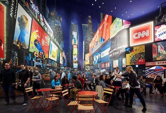 일본 오사카 영어마을 중앙 과장 전경. 미국 최고 번화가의 상징인 타임 스퀘어처럼 꾸몄다. /사진 YBM 제공