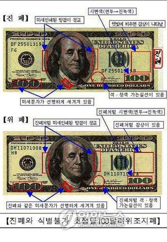 정교한 위조지폐로 손꼽히는 미국 100달러 위폐 '슈퍼노트', 사진 = 연합뉴스