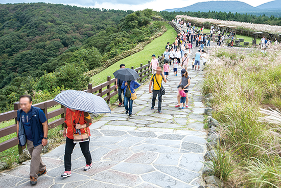 제주도 관광객이 올해 160만명에 이를 것으로 예상된다. 사진은 제주 조천읍 산굼부리를 찾은 관광객 모습.