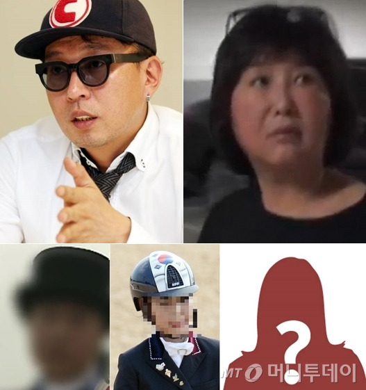 (위 왼쪽부터) '문화계 황태자'로 불리는 차은택, 비선실세 최순실, 최순실의 둘째 언니 최순득, 최순실의 딸 정유라, 정유라의 사촌 언니 장시호.