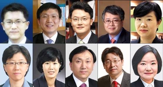 윗줄 왼쪽부터 시계 방향으로 김세기 한국감정원 부동산통계센터장, 고준석 신한은행 부동산투자자문TF 팀장, 이남수 신한금융투자 부동산팀장, 심교언 건국대 부동산학과 교수, 함영진 부동산114 리서치센터장, 김규정 NH 투자증권 부동산전문위원, 박원갑 KB국민은행 부동산 수석전문위원, 김재언 미래에셋대우 부동산세무팀장, 김지은 주택산업연구원 책임연구원, 안명숙 우리은행 WM자문센터 부장.