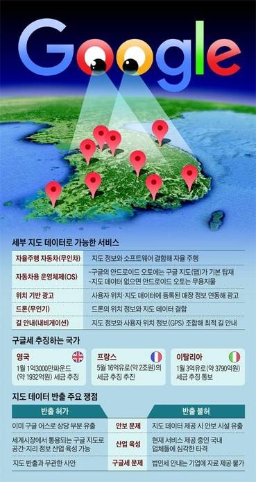 정부는 안보 불확실성 고조, 세금 회피 논란 등을 감안해 구글의 지도 외부반출 요구를 불허하기로 결정했다. / 조선일보DB 제공