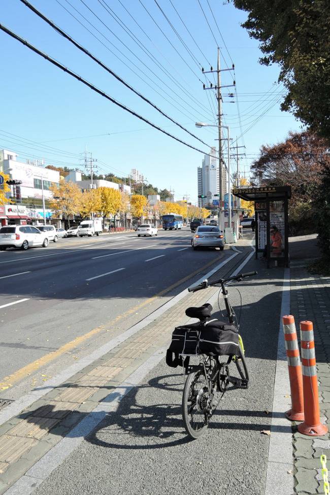 대구 시내 5번국도 옆 자전거 도로 위에서.