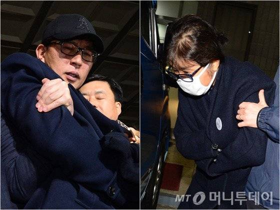 현 정부 '문화계 황태자'로 불리며 최순실씨(60·최서원으로 개명)와 함께 국정을 농단했다는 의혹을 받는 광고감독 차은택씨(47)가 서울중앙지검으로 압송되고 얼마되지 않은 9일 오전 최순실(60·구속)씨가 조사를 마치고 구치소로 향하고 있다. (사진 왼쪽 차은택, 오른쪽 최순실) 2016.11.9/뉴스1 <저작권자 © 뉴스1코리아, 무단전재 및 재배포 금지>