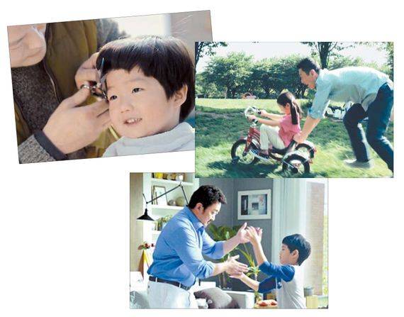 달라진 아빠의 모습은 최근 TV 광고에서도 확인할 수 있다. 광고 속 아빠는 어린 아들의 머리를 잘라주고 함께 노느라 바쁘다. 위로부터 ‘핫초코 미떼’ ‘유한킴벌리’ ‘오레오’.