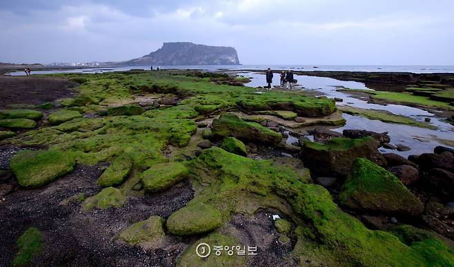광치기해변에서 바라본 성산일출봉.
