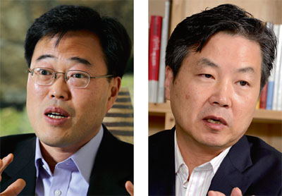 ⓒ시사IN 조남진 김기식(왼쪽)·홍종학(오른쪽) 더불어민주당 전 의원은 19대 국회 내내 각각 정무위원회, 기획재정위원회에서 활동했다.