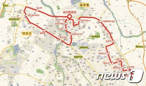 전주·완주 시내버스 103번 노선도 © News1 김춘상 기자