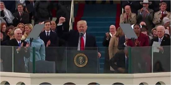 미국 현지시간으로 20일 정오 미국 워싱턴 D.C에서 트럼프 미국 대통령이 취임사를 하고 있는 장면 (사진=유튜브 캡쳐 화면)