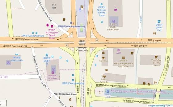 오픈스트리트맵에서 제공하는 서울 광화문역 인근 지도. /출처=오픈스트리트맵.