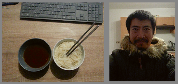 ⓒ노승일 제공 2015년 10월 당시, 노승일씨(오른쪽)는 독일 프랑크푸르트에서 해고당한 뒤 국수 가락을 간장에 비벼 먹었다. 노씨는 “그렇게 자료를 모으며 버텼다”라고 회상했다.