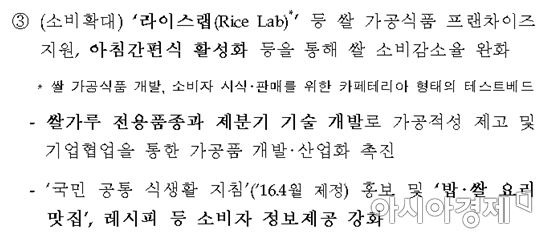 농림축산식품부가 지난 9일 발표한 '2017년 중ㆍ장기 쌀 수급안정 보완대책' 중 쌀 소비 확대안 부분
