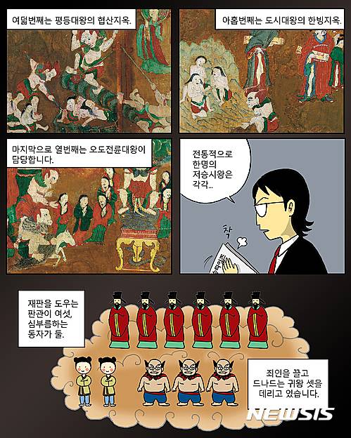【서울=뉴시스】웹툰 ‘신과 함께’ 장면. 지장보살과 시왕을 소개한다.