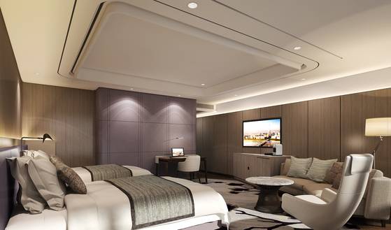 서울 잠실 롯데월드타워 내에 있는 시그니엘서울의 객실. [사진 롯데물산]