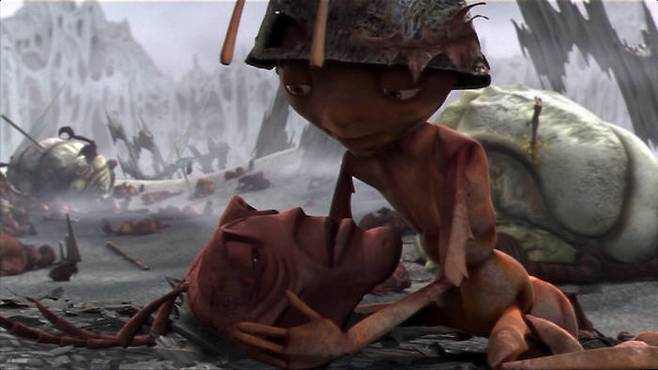 전쟁터에서 동료 바베이스터가 죽어가는 모습을 지키는 Z.