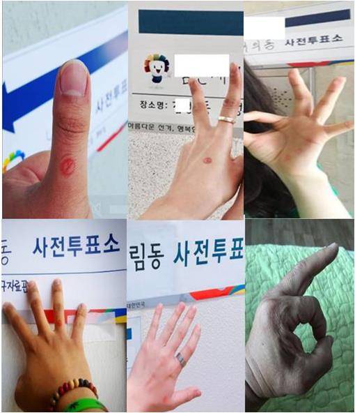 SNS(소셜네트워크서비스)에서 투표 인증샷이 봇물을 이루고 있다. 공직선거법이 완화되면서 지지후보의 번호를 나타내는 숫자로 인증하는 모습도 쉽게 볼 수 있다./사진=온라인 SNS 등 화면캡처