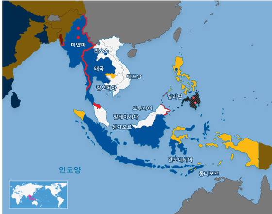 한국인이 많이 찾는 동남아시아 지역에서도 나라마다 치안 수준이 천차만별이다. 검은색으로 표시된 필리핀 민다나오 지역은 여행 금지 구역이다. [외교부 홈페이지 캡처]