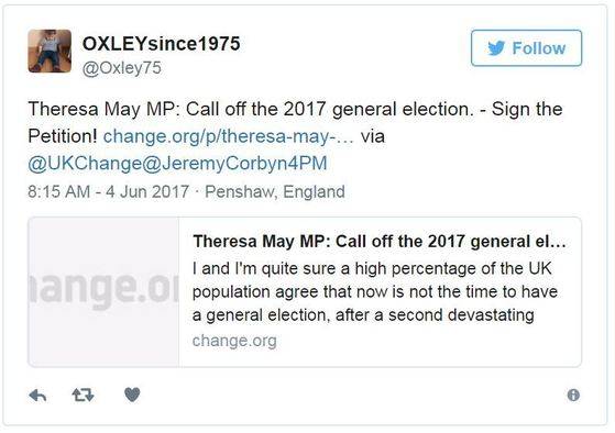 '총선을 연기하자'는 청원 내용. [마크 옥슬리 트위터]