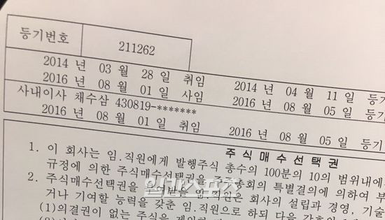 채수삼 회장 FCN 사내이사 등기