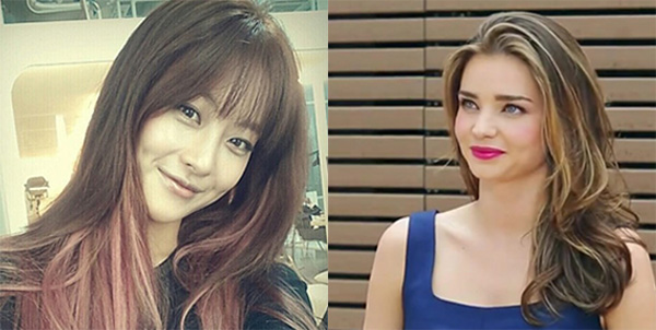 배우 오연서(왼쪽)의 발리아쥬 옴브레 염색과 미란다 커의 발리아쥬 염색: ⓒ MK스타일 / 오연서 인스타그램, tvN