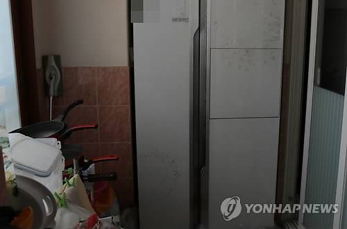 (부산=연합뉴스) 17일 낮 12시께 부산의 한 가정집 냉장고에서 아기 시신 2구가 잇따라 발견돼 경찰이 친모를 체포해 조사하고 있다. 사진은 해당 냉장고 모습. 2017.6.17 [부산지방경찰청 제공 =연합뉴스]      ready@yna.co.kr