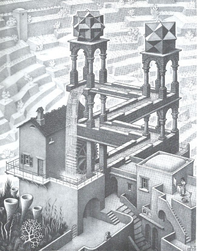 Maurits Cornelis Escher, Waterfall, 63×53㎝, 1961, lithograph [사진제공=세종문화회관]