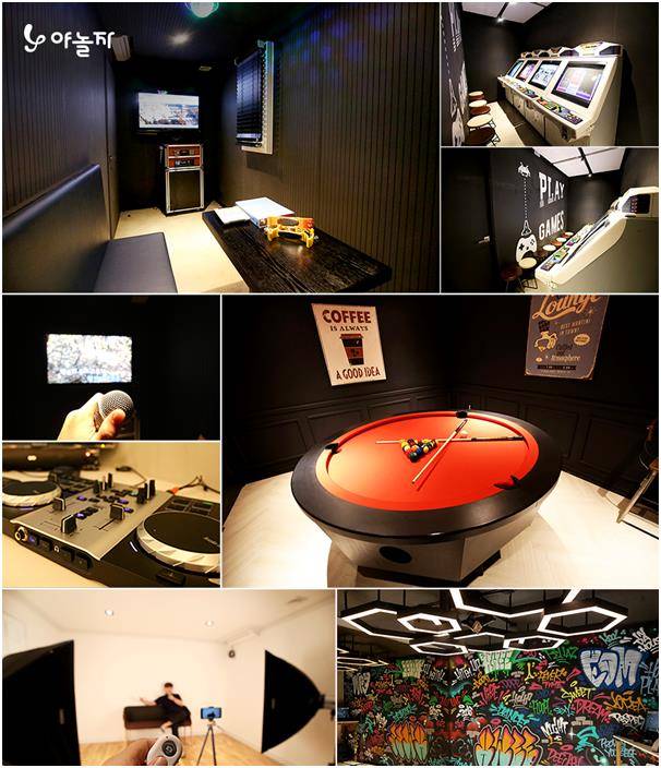 충북 ‘코텔 충주북문로점’ 2층은 전체가 놀이 공간으로 채워져 객실 이용객이라면 누구나 무료로 이용할 수 있다. 디제잉 파티를 위한 ‘플레이 댄스’, 원형 당구대가 비치돼 있는 ‘플레이 포켓’, 각종 게임을 즐길 수 있는 ‘플레이 게임’, 사진 촬영 스튜디오가 설치돼 있는 ‘플레이 포토’, 노래방 기기가 있는 ‘플레이 송’ 등 5개 공간으로 구성돼 있다. 야놀자 제공